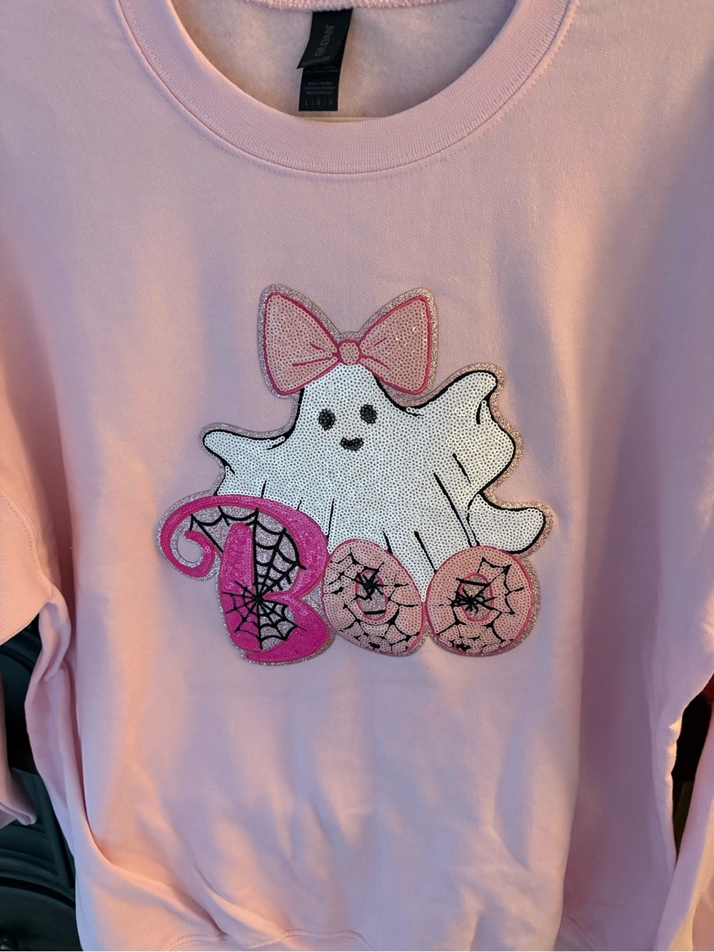 Womens size medium Pink Boo Ghost Sequin Sweatshirt